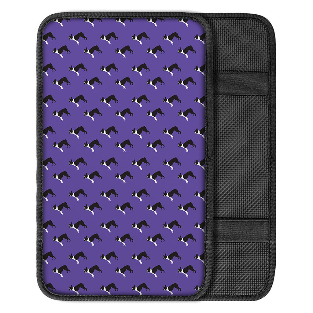 Purple Boston Terrier Pattern Print Car Center Console Cover