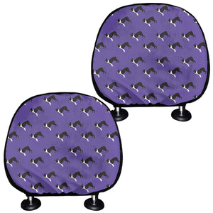 Purple Boston Terrier Pattern Print Car Headrest Covers