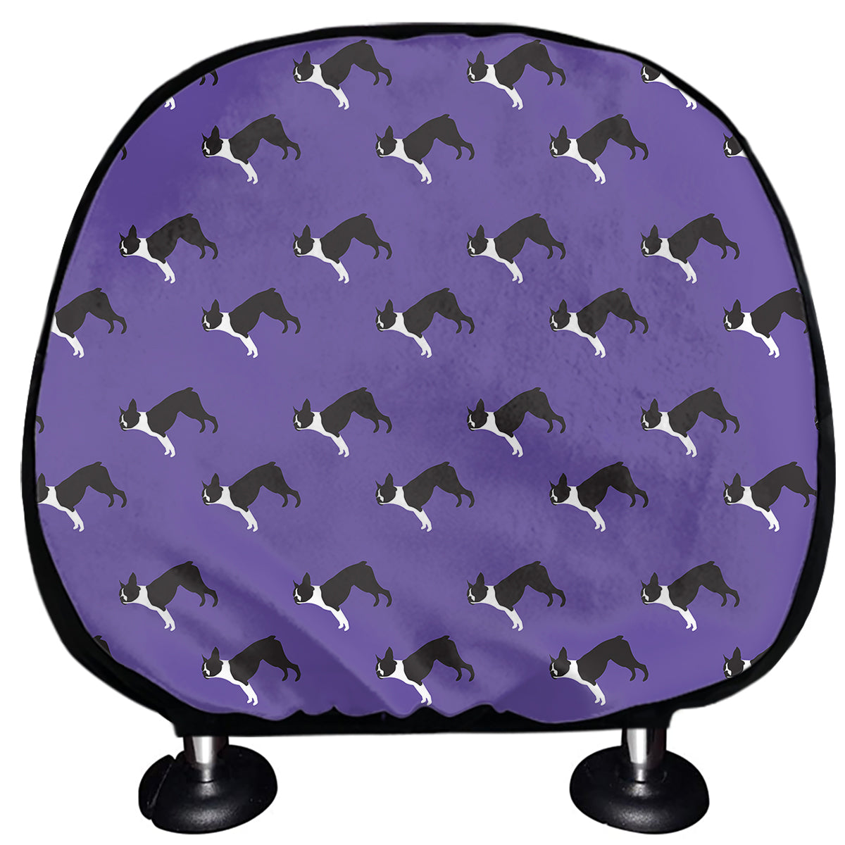 Purple Boston Terrier Pattern Print Car Headrest Covers