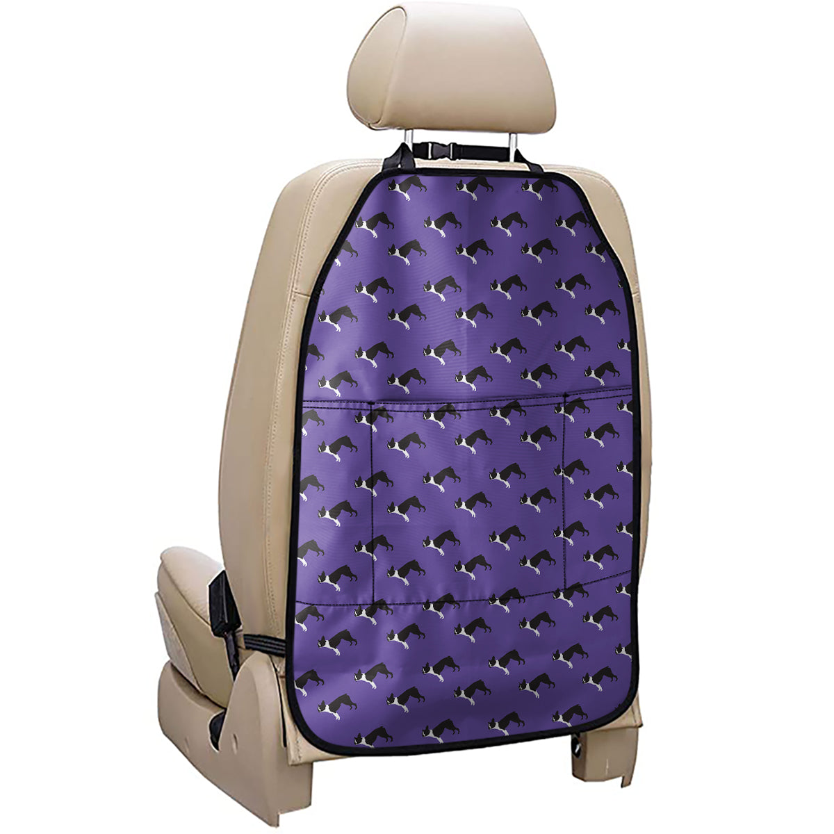 Purple Boston Terrier Pattern Print Car Seat Organizers