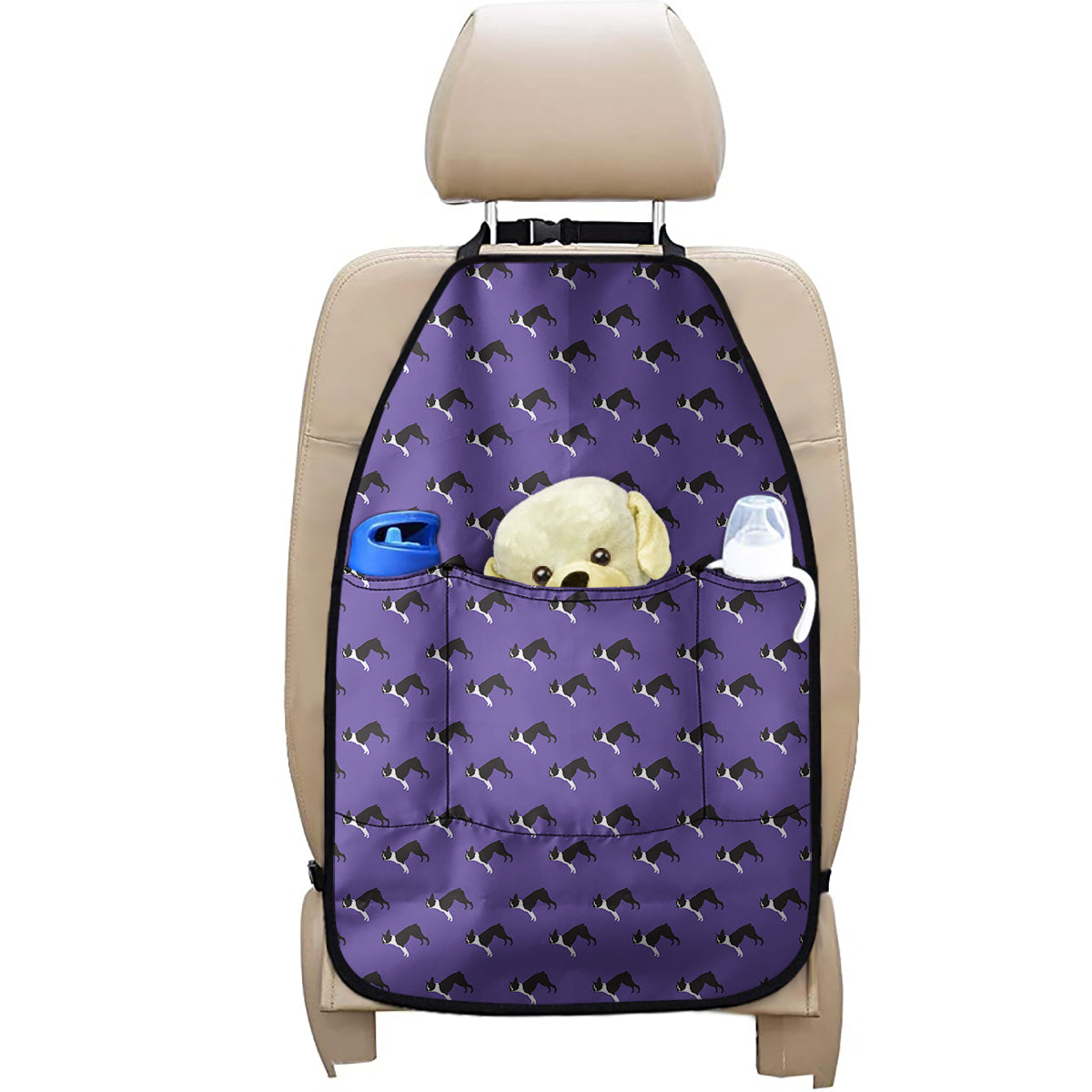 Purple Boston Terrier Pattern Print Car Seat Organizers