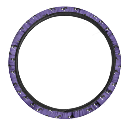 Purple Boston Terrier Pattern Print Car Steering Wheel Cover