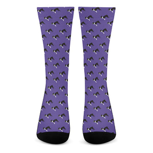 Purple Boston Terrier Pattern Print Crew Socks