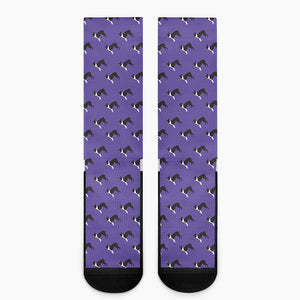 Purple Boston Terrier Pattern Print Crew Socks