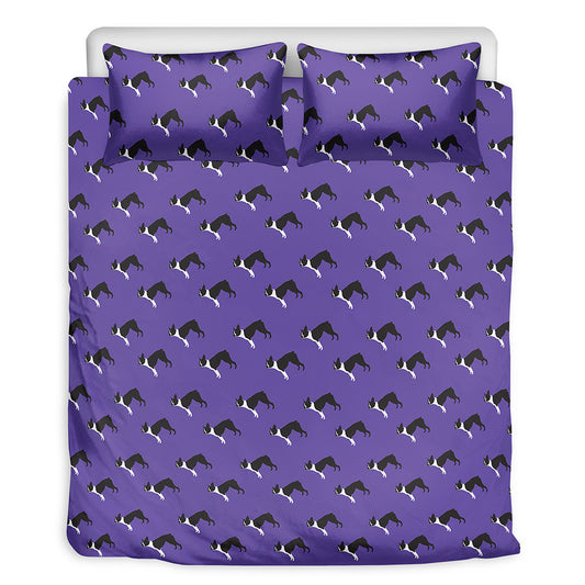 Purple Boston Terrier Pattern Print Duvet Cover Bedding Set