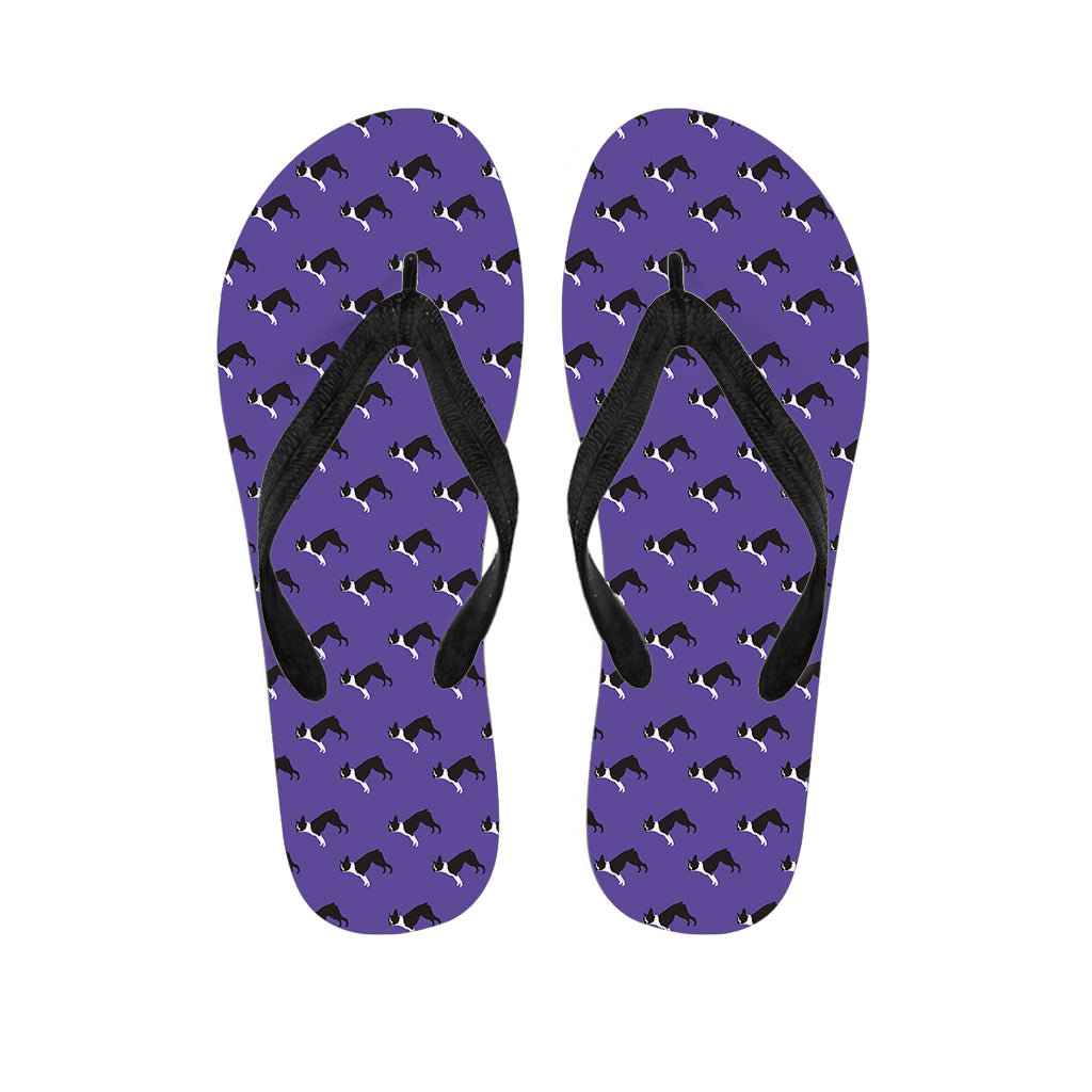 Purple Boston Terrier Pattern Print Flip Flops