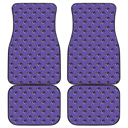 Purple Boston Terrier Pattern Print Front and Back Car Floor Mats