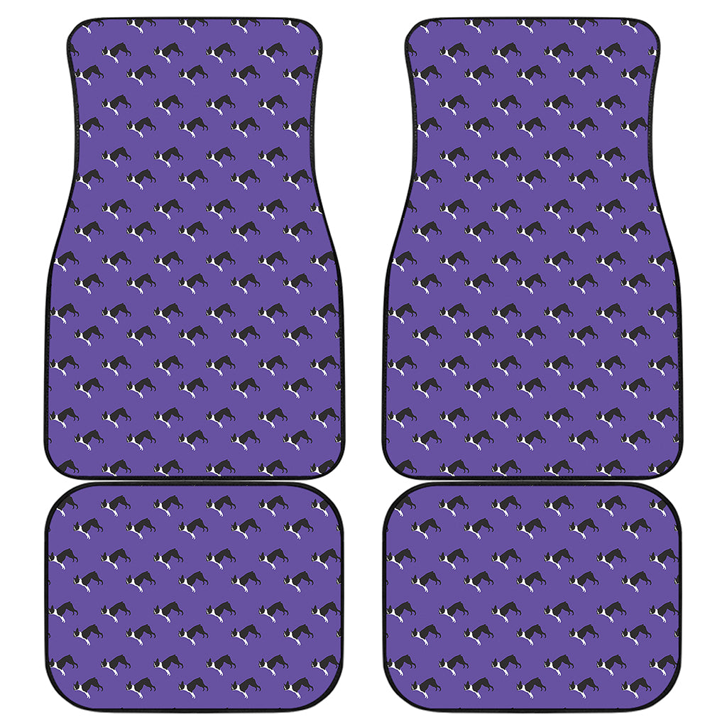 Purple Boston Terrier Pattern Print Front and Back Car Floor Mats