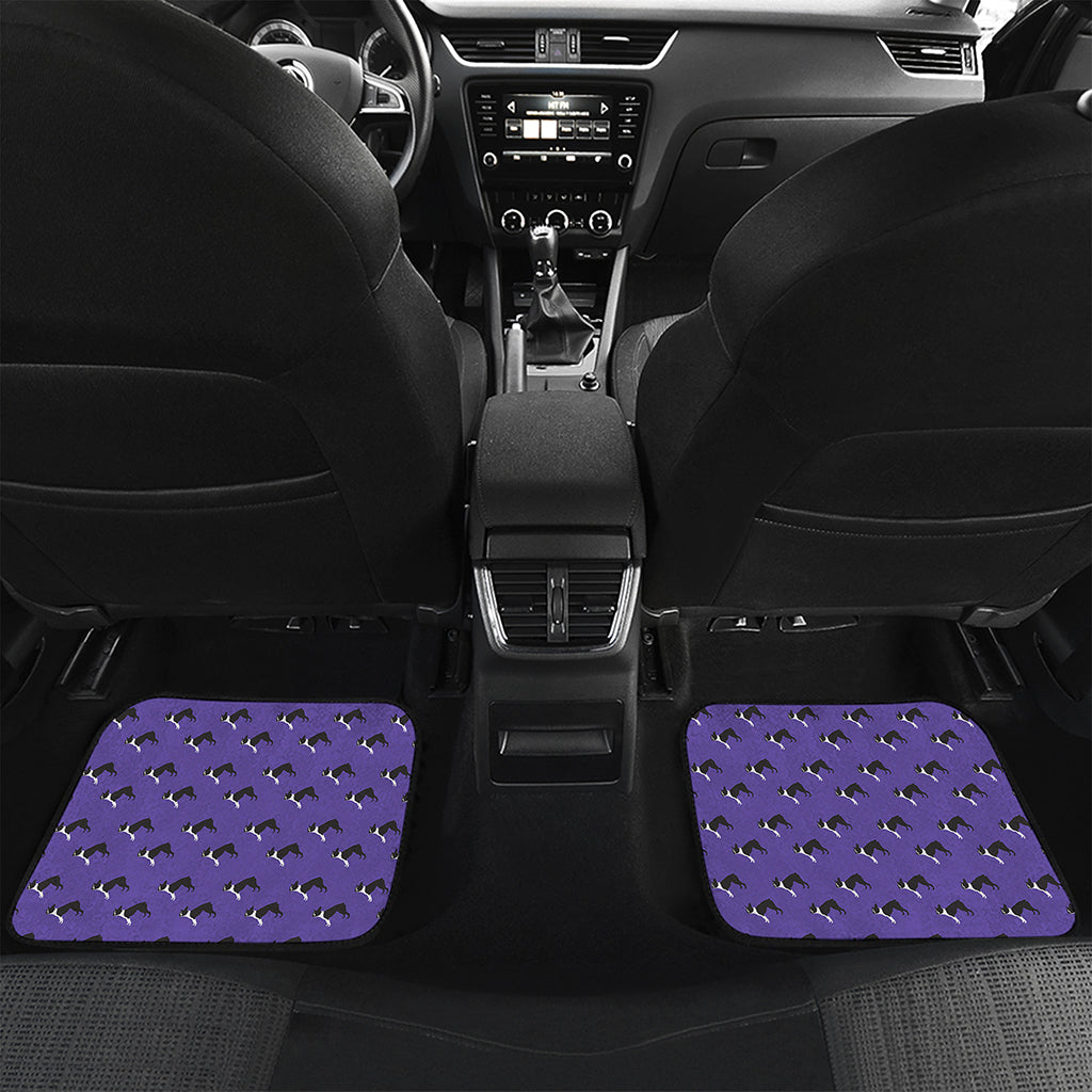 Purple Boston Terrier Pattern Print Front and Back Car Floor Mats