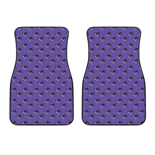 Purple Boston Terrier Pattern Print Front Car Floor Mats