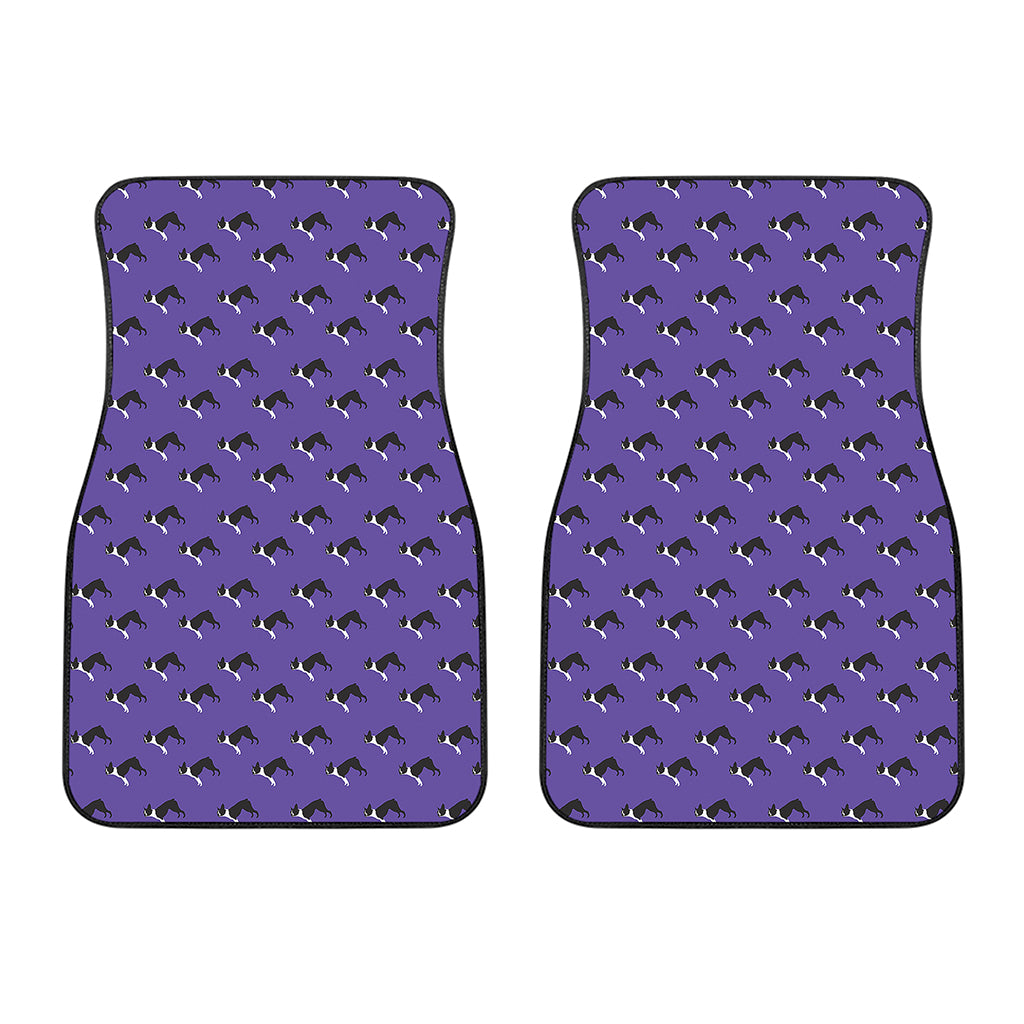 Purple Boston Terrier Pattern Print Front Car Floor Mats