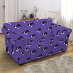 Purple Boston Terrier Pattern Print Loveseat Slipcover