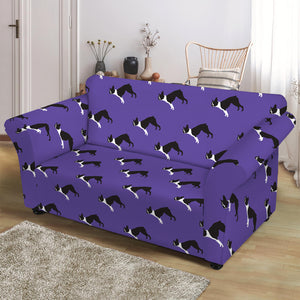 Purple Boston Terrier Pattern Print Loveseat Slipcover