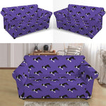 Purple Boston Terrier Pattern Print Loveseat Slipcover