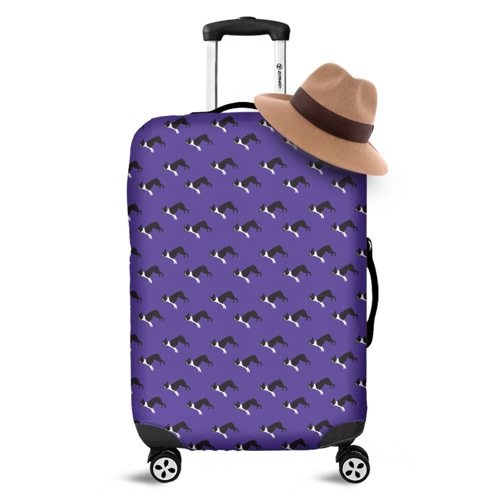 Purple Boston Terrier Pattern Print Luggage Cover