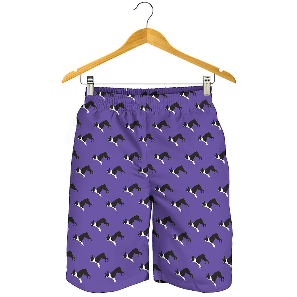 Purple Boston Terrier Pattern Print Men's Shorts