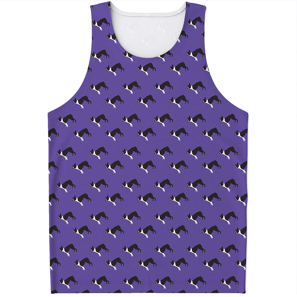 Purple Boston Terrier Pattern Print Men's Tank Top