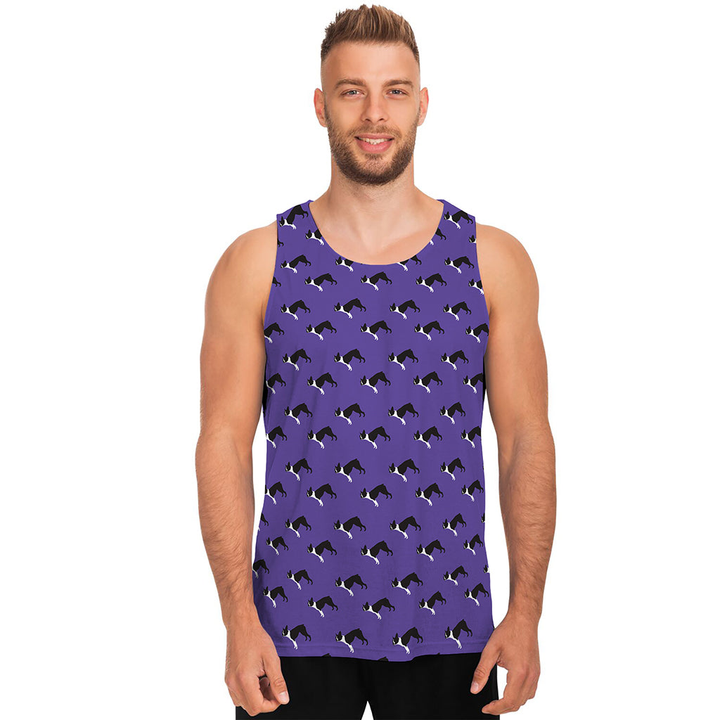 Purple Boston Terrier Pattern Print Men's Tank Top