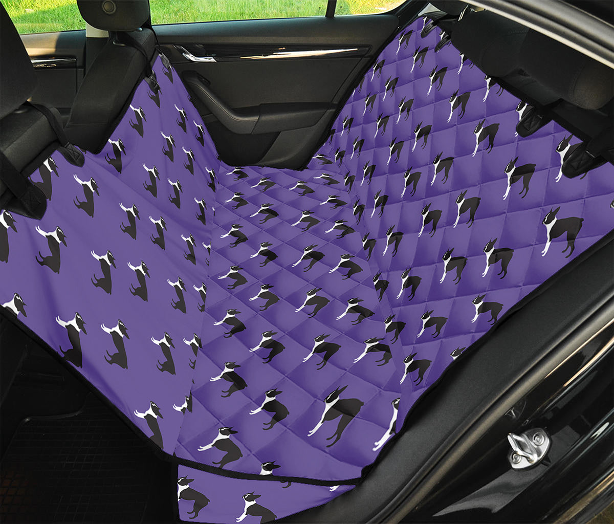 Purple Boston Terrier Pattern Print Pet Car Back Seat Cover