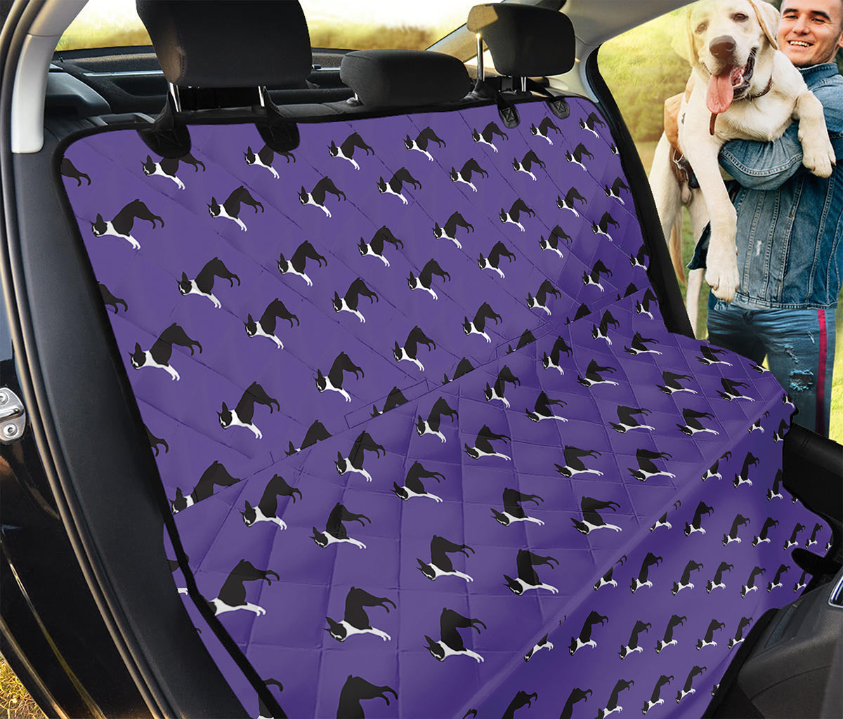 Purple Boston Terrier Pattern Print Pet Car Back Seat Cover