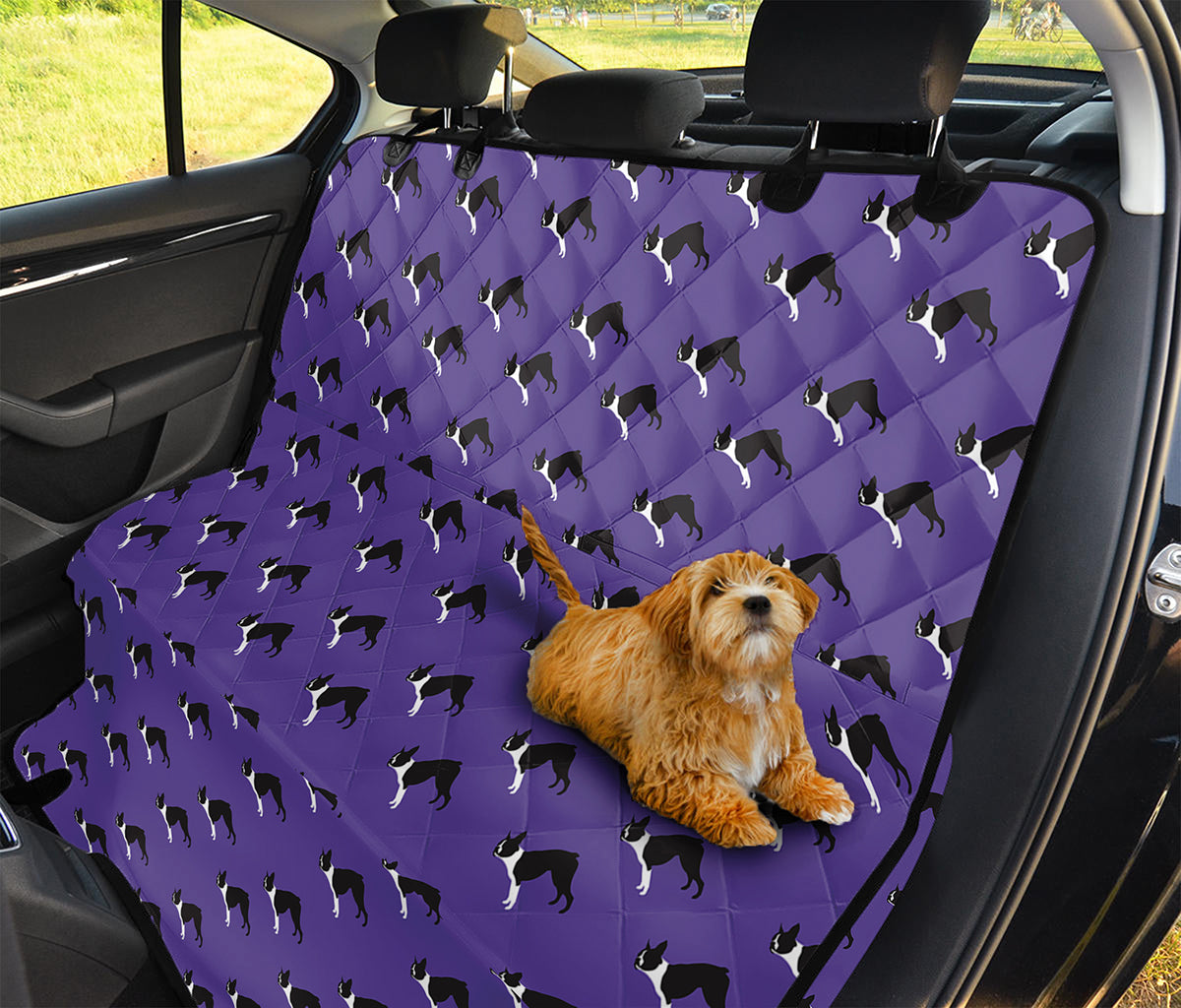 Purple Boston Terrier Pattern Print Pet Car Back Seat Cover