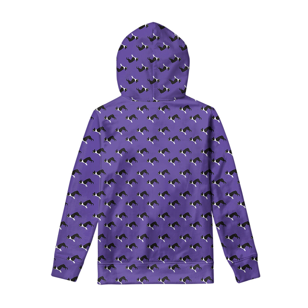 Purple Boston Terrier Pattern Print Pullover Hoodie