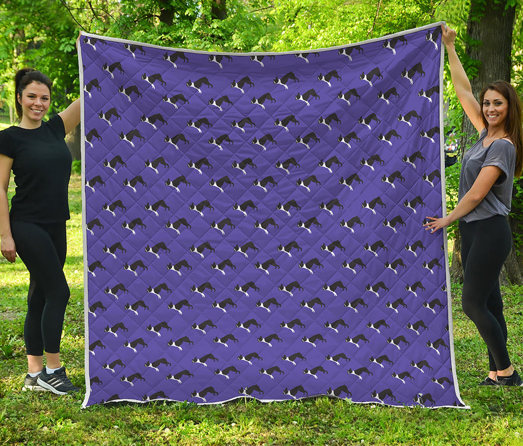 Purple Boston Terrier Pattern Print Quilt