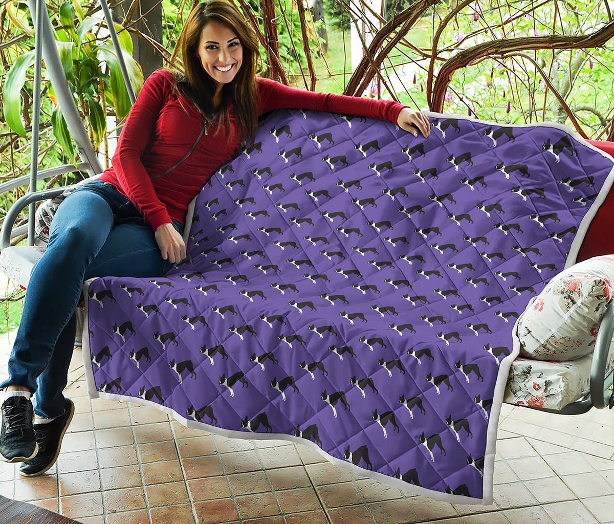 Purple Boston Terrier Pattern Print Quilt