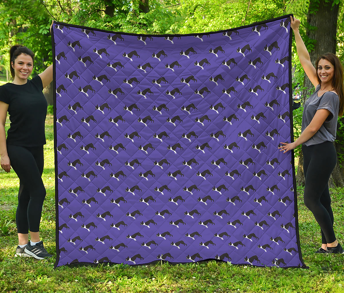 Purple Boston Terrier Pattern Print Quilt