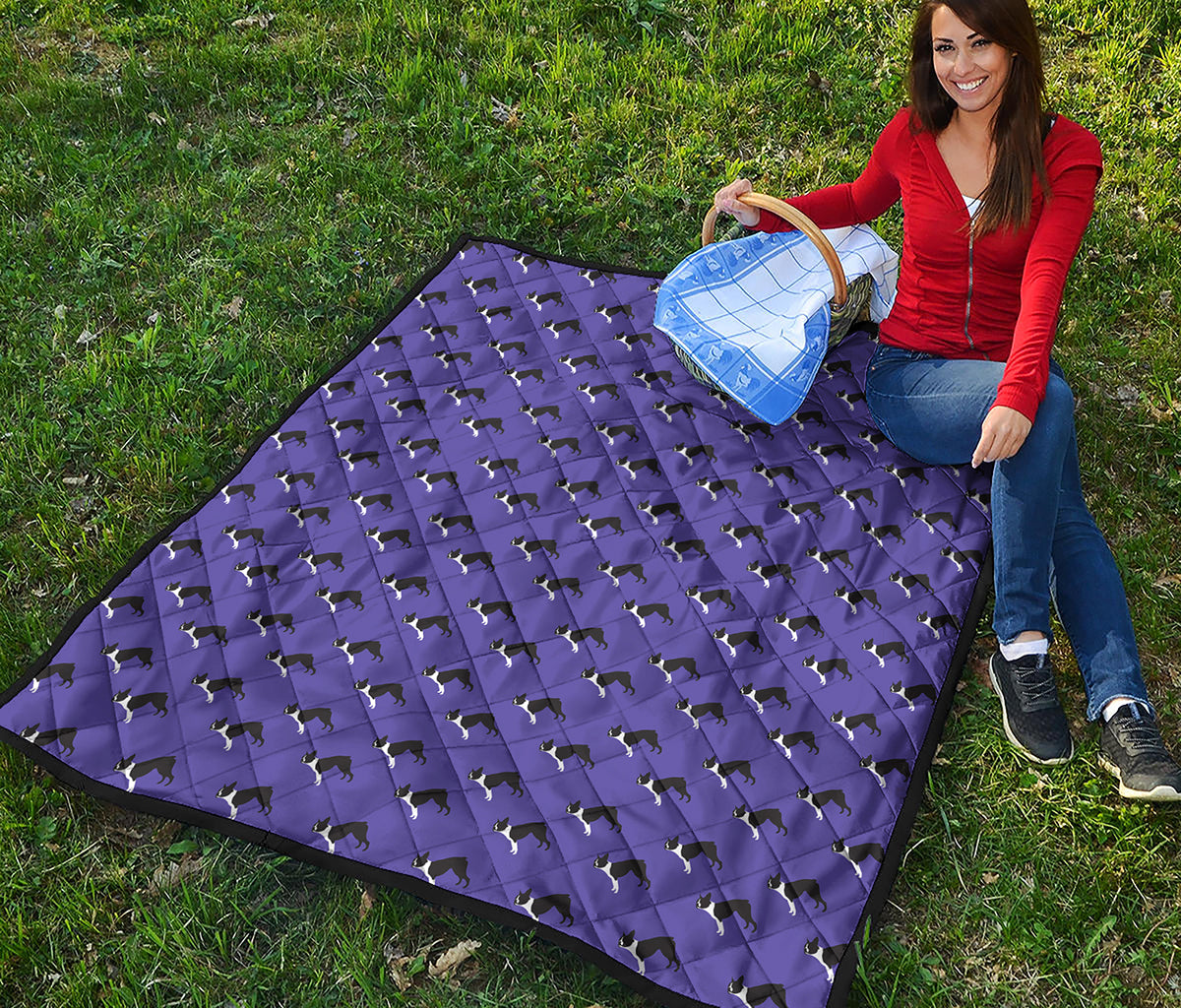 Purple Boston Terrier Pattern Print Quilt