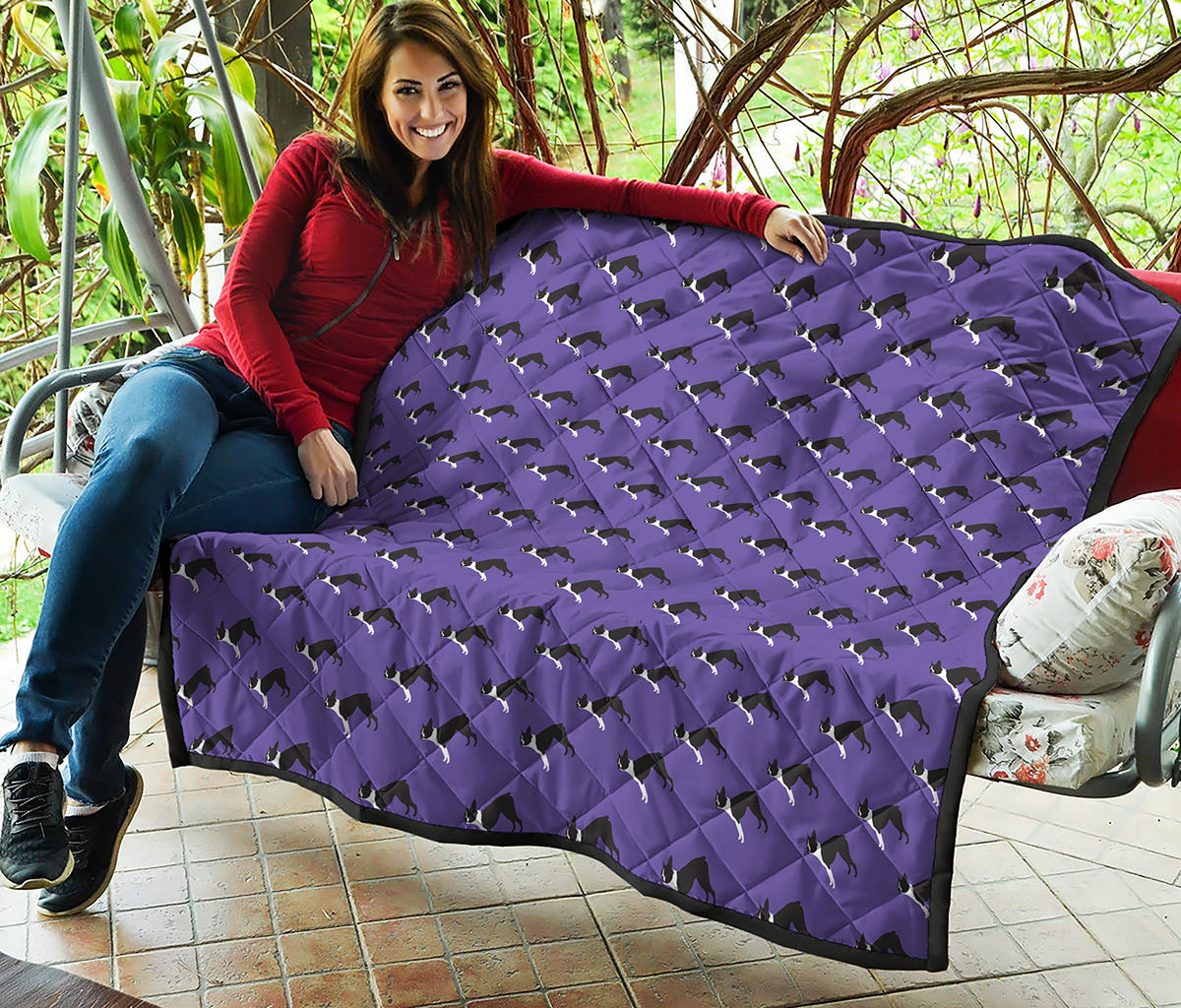 Purple Boston Terrier Pattern Print Quilt