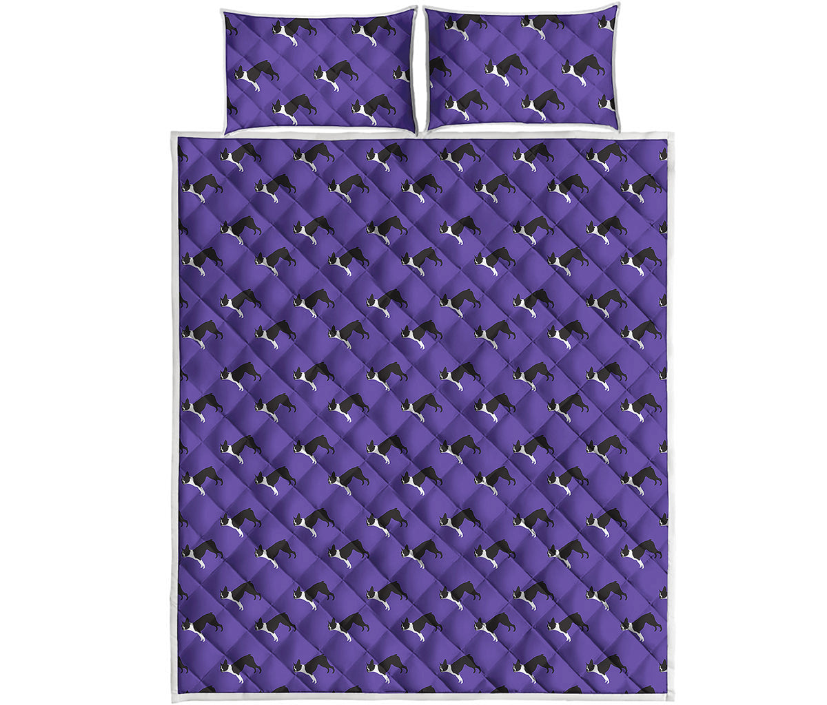Purple Boston Terrier Pattern Print Quilt Bed Set