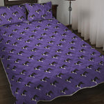 Purple Boston Terrier Pattern Print Quilt Bed Set