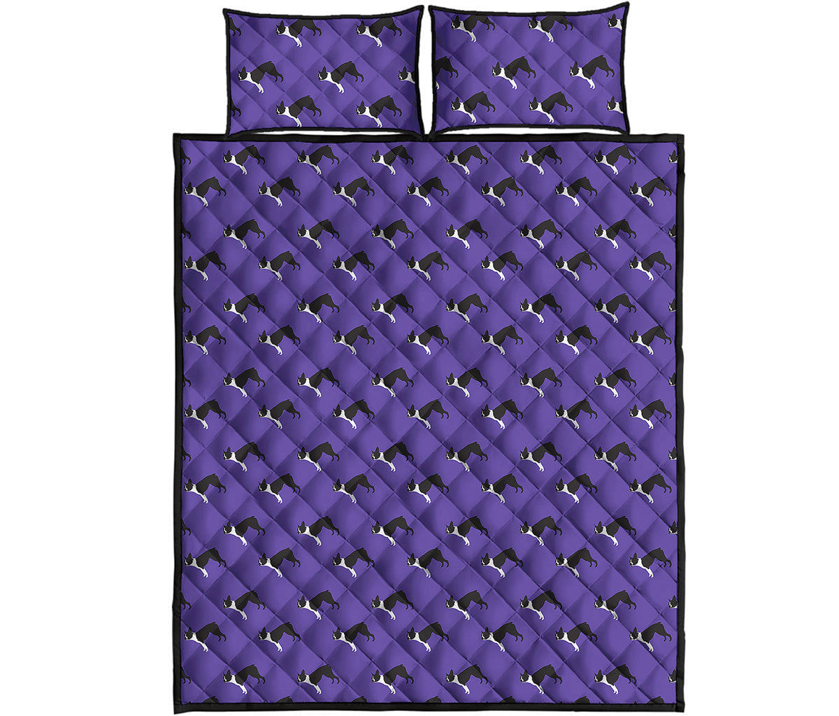 Purple Boston Terrier Pattern Print Quilt Bed Set