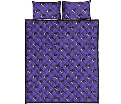 Purple Boston Terrier Pattern Print Quilt Bed Set