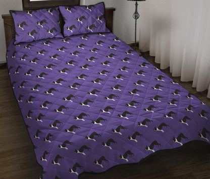 Purple Boston Terrier Pattern Print Quilt Bed Set