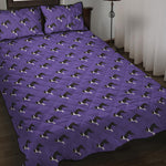 Purple Boston Terrier Pattern Print Quilt Bed Set