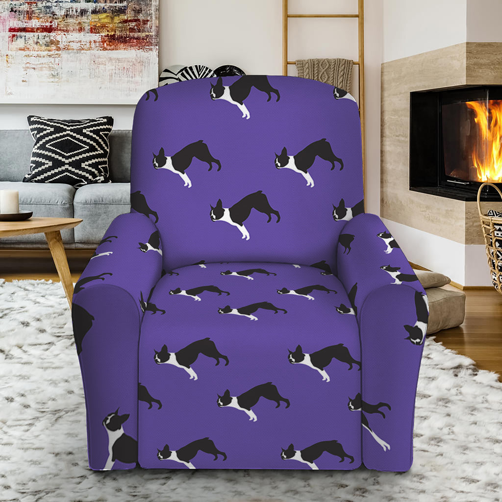 Purple Boston Terrier Pattern Print Recliner Slipcover