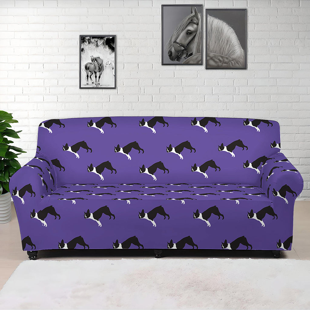 Purple Boston Terrier Pattern Print Sofa Cover