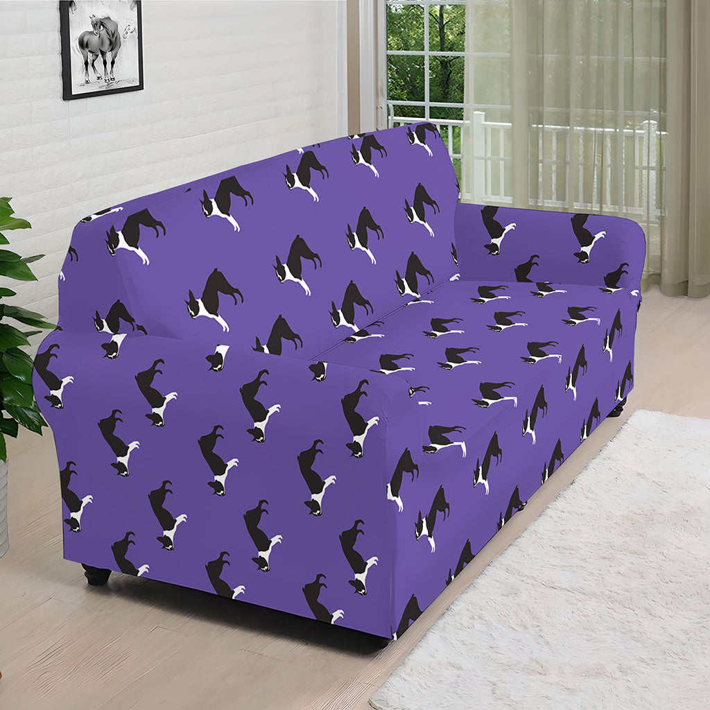 Purple Boston Terrier Pattern Print Sofa Cover