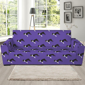 Purple Boston Terrier Pattern Print Sofa Slipcover