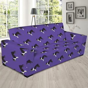 Purple Boston Terrier Pattern Print Sofa Slipcover