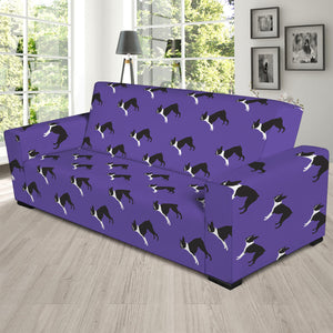 Purple Boston Terrier Pattern Print Sofa Slipcover