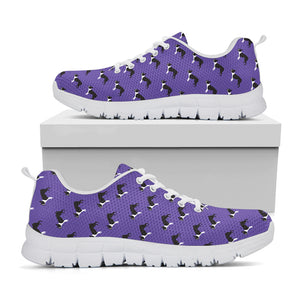 Purple Boston Terrier Pattern Print White Sneakers