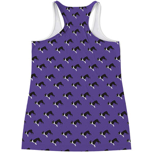 Purple Boston Terrier Pattern Print Women's Racerback Tank Top