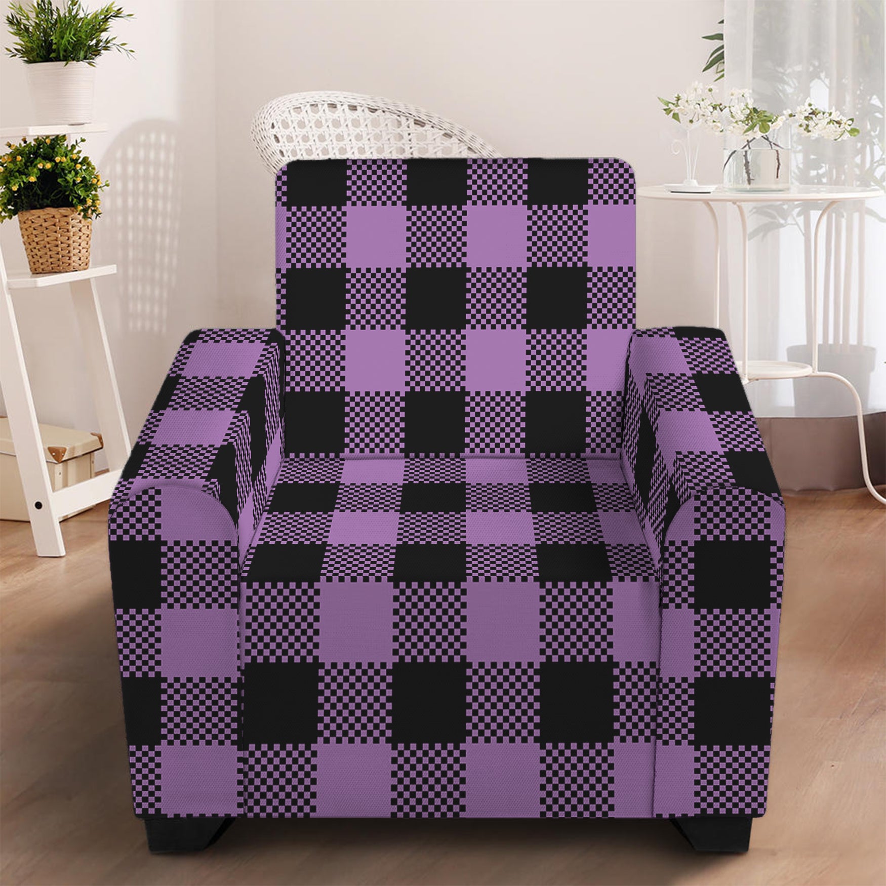 Purple Buffalo Plaid Print Armchair Slipcover