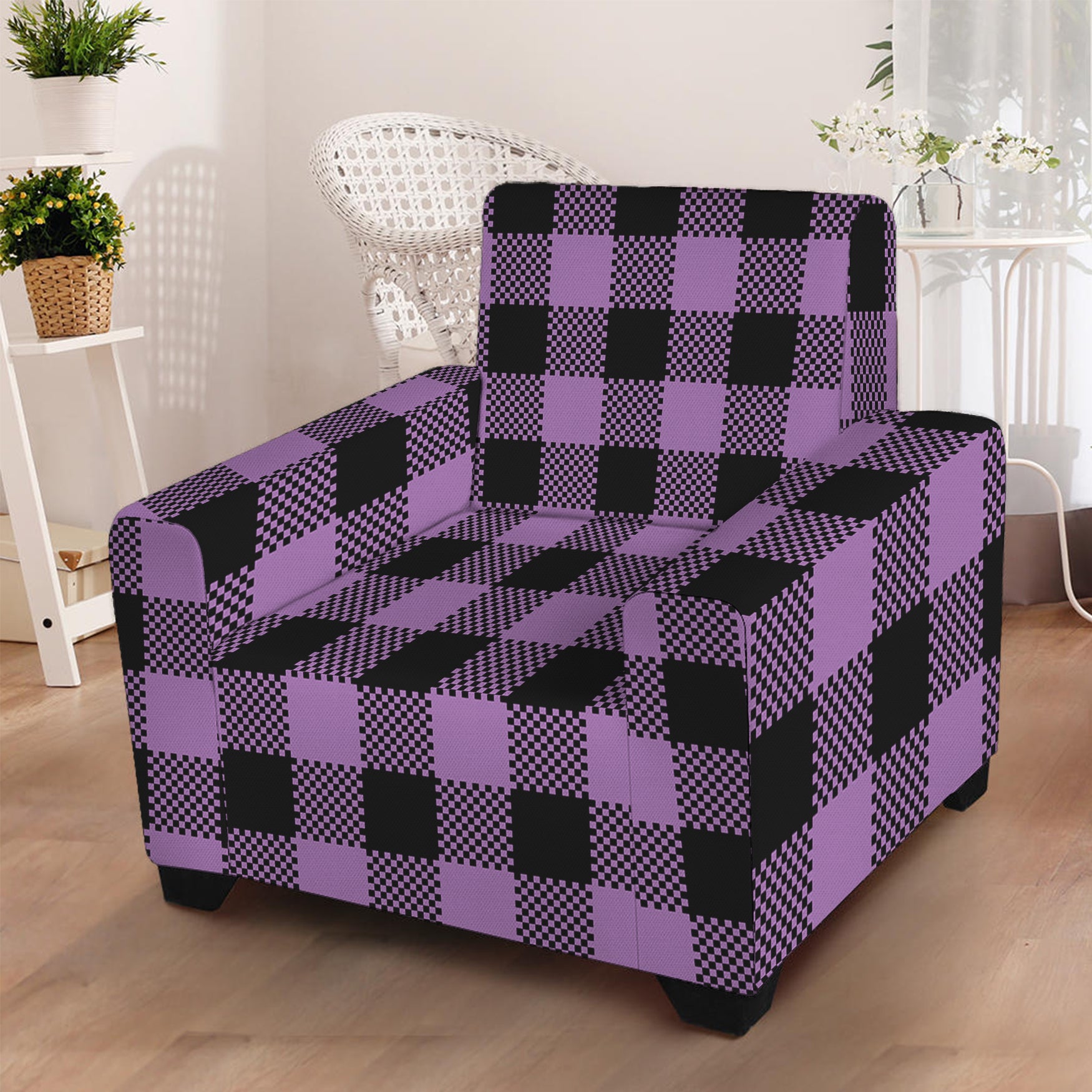 Purple Buffalo Plaid Print Armchair Slipcover