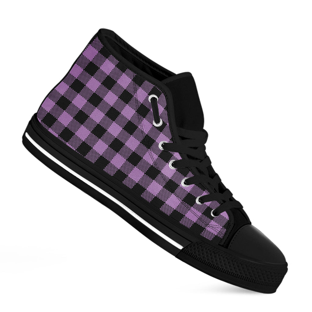Purple Buffalo Plaid Print Black High Top Shoes