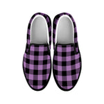 Purple Buffalo Plaid Print Black Slip On Shoes