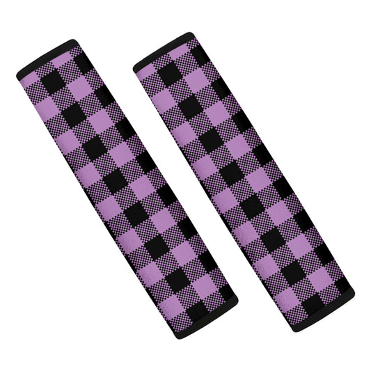 Purple Buffalo Plaid Print Car Seat Belt Covers